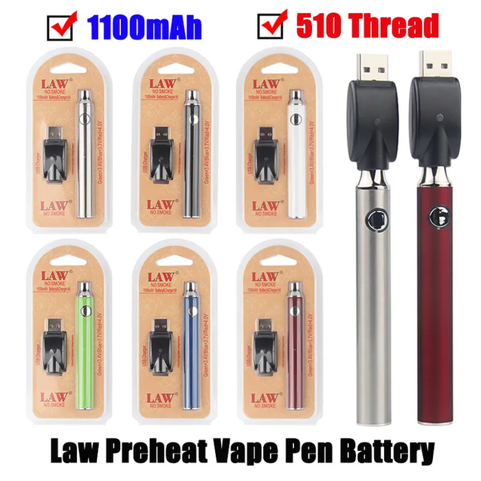 Law 1100mah Cartridge Battery w/ PreHeat and Charger (Assorted Colors)